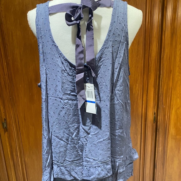 NWT Democracy Slate Blue Tank w Raised Dots Tie on back Stretch top underneath - Picture 2 of 12